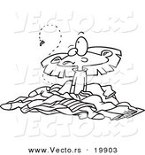 Vector of a Cartoon Girl in a Pile of Stinky Laundry - Outlined Coloring Page by Toonaday