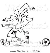 Vector of a Cartoon Girl Kicking a Soccer Ball - Outlined Coloring Page by Toonaday