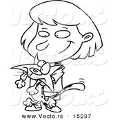 Vector of a Cartoon Girl Mangling Her Kitty - Coloring Page Outline by Toonaday
