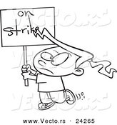 Vector of a Cartoon Girl on Strike - Outlined Coloring Page by Toonaday