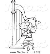 Vector of a Cartoon Girl Playing a Harp - Outlined Coloring Page by Toonaday
