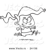 Vector of a Cartoon Girl Running a Marathon - Coloring Page Outline by Toonaday