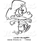 Vector of a Cartoon Girl Running Track - Coloring Page Outline by Toonaday