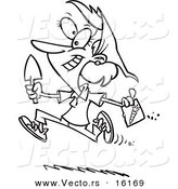 Vector of a Cartoon Girl Running with Carrot Seeds - Outlined Coloring Page Drawing by Toonaday