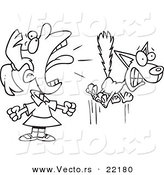 Vector of a Cartoon Girl Screaming at a Cat - Outlined Coloring Page by Toonaday