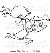 Vector of a Cartoon Girl Starting a Pillow Fight - Outlined Coloring Page by Toonaday
