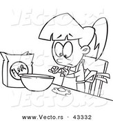 Vector of a Cartoon Girl Trying to Make Dough - Coloring Page Outline by Toonaday