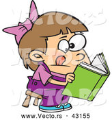 Vector of a Cartoon Girl Trying to Read a Book by Toonaday