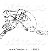Vector of a Cartoon Girl Whacking a Volleyball - Coloring Page Outline by Toonaday