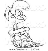 Vector of a Cartoon Girl with a Giant Pizza Slice - Outlined Coloring Page by Toonaday