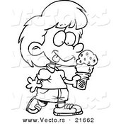 Vector of a Cartoon Girl with Ice Cream - Outlined Coloring Page by Toonaday