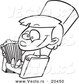 Vector of a Cartoon Girl with Movie Popcorn - Coloring Page Outline by Toonaday