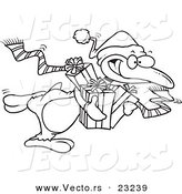Vector of a Cartoon Giving Christmas Penguin - Coloring Page Outline by Toonaday