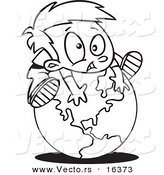 Vector of a Cartoon Globe - Outlined Coloring Page Drawing by Toonaday