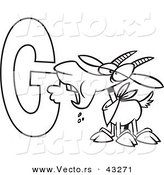 Vector of a Cartoon Goat Eating an Alphabet Letter G - Coloring Page Outline by Toonaday