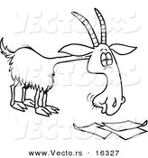 Vector of a Cartoon Goat Eating Paperwork - Outlined Coloring Page Drawing by Toonaday
