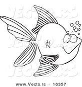 Vector of a Cartoon Goldfish with Bubbles - Outlined Coloring Page Drawing by Toonaday