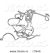 Vector of a Cartoon Golfer Swinging at His Last Ball - Outlined Coloring Page by Toonaday