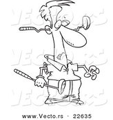 Vector of a Cartoon Golfer with a Club Through His Head - Coloring Page Outline by Toonaday