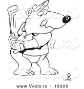 Vector of a Cartoon Golfing Bear - Outlined Coloring Page Drawing by Toonaday
