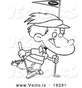 Vector of a Cartoon Golfing Boy - Outlined Coloring Page Drawing by Toonaday