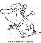 Vector of a Cartoon Golfing Guy - Coloring Page Outline by Toonaday