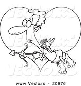 Vector of a Cartoon Goofy Cupid over a Heart - Coloring Page Outline by Toonaday