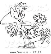 Vector of a Cartoon Goofy Man Shaking - Coloring Page Outline by Toonaday