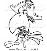 Vector of a Cartoon Goofy Pirate Parrot with a Peg Leg - Outlined Coloring Page by Toonaday