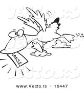 Vector of a Cartoon Goose Flying with a Golden Ticket - Outlined Coloring Page Drawing by Toonaday