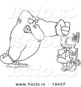 Vector of a Cartoon Gorilla Holding a Man Upside down - Outlined Coloring Page Drawing by Toonaday