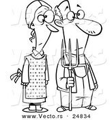 Vector of a Cartoon Gothic Farm Couple with a Pitch Fork - Outlined Coloring Page by Toonaday