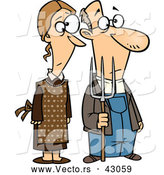 Vector of a Cartoon Gothic Farmer Husband and Wife Standing Side-by-Side with a Pitch Fork by Toonaday