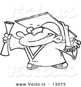 Vector of a Cartoon Graduate Boy Gripping Certificate - Coloring Page Outline Version by Toonaday