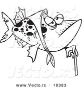 Vector of a Cartoon Granny Fish with a Cane - Outlined Coloring Page Drawing by Toonaday