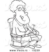 Vector of a Cartoon Granny Knitting in a Rocking Chair - Coloring Page Outline by Toonaday