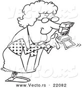 Vector of a Cartoon Granny Using a Polaroid Camera - Outlined Coloring Page by Toonaday