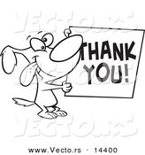 Vector of a Cartoon Grateful Dog Holding a Thank You Sign - Coloring Page Outline by Toonaday