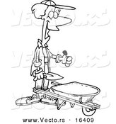 Vector of a Cartoon Green Thumb Gardener with a Wheel Barrow - Outlined Coloring Page Drawing by Toonaday