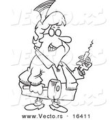 Vector of a Cartoon Grim Nurse Holding a Syringe and Hammer - Outlined Coloring Page Drawing by Toonaday