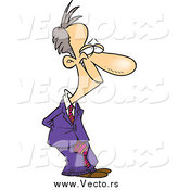 Vector of a Cartoon Grinning Caucasian Businessman with His Hands Behind His Back by Toonaday