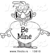 Vector of a Cartoon Grinning Man with a Be Mine Valentine Heart Body - Coloring Page Outline by Toonaday