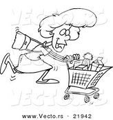 Vector of a Cartoon Grocery Shopping Woman - Outlined Coloring Page by Toonaday