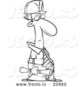 Vector of a Cartoon Grouchy Engineer - Coloring Page Outline by Toonaday