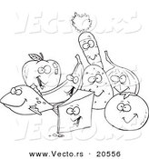 Vector of a Cartoon Group of Foods - Coloring Page Outline by Toonaday