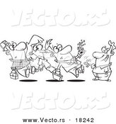 Vector of a Cartoon Group of People Running into Each Other - Outlined Coloring Page by Toonaday