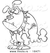 Vector of a Cartoon Grumpy Bulldog Holding a Bone - Outlined Coloring Page Drawing by Toonaday