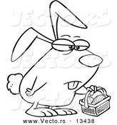 Vector of a Cartoon Grumpy Easter Bunny with a Basket - Coloring Page Outline by Toonaday