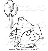 Vector of a Cartoon Grumpy Elephant Holding Balloons - Coloring Page Outline by Toonaday
