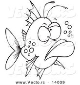Vector of a Cartoon Grumpy Ugly Fish - Coloring Page Outline by Toonaday